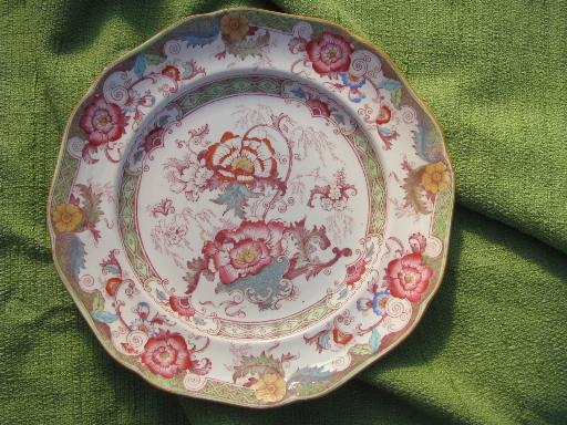 photo of antique Cauldon china dinner plates, Chinese peonies or India tree floral #3