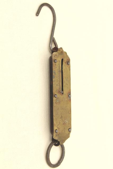 photo of antique Chatillon brass hanging scale, 20 lb spring scale w/ 1800s patent dates #5
