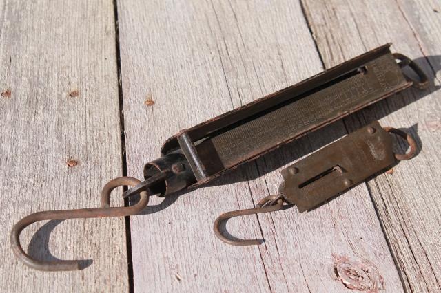 photo of antique Chatillon brass scales, 25 lb & 50 lb hanging scale 1800s patent dates #4