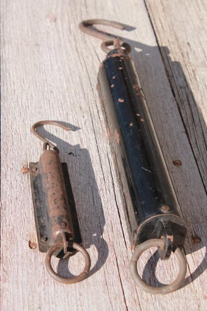 photo of antique Chatillon brass scales, 25 lb & 50 lb hanging scale 1800s patent dates #5