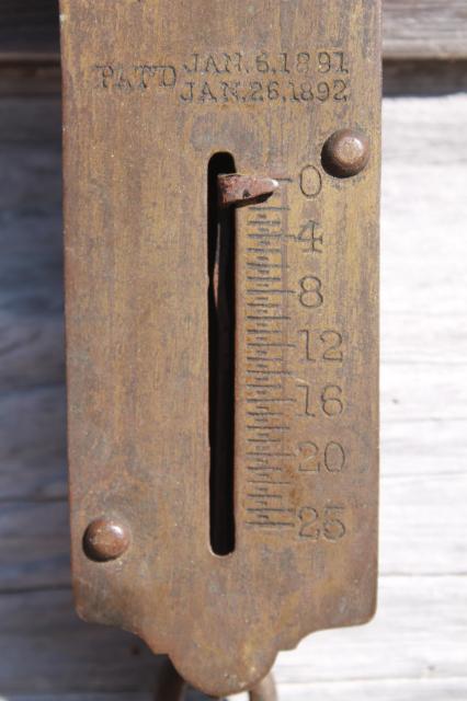 photo of antique Chatillon brass scales, 25 lb & 50 lb hanging scale 1800s patent dates #9