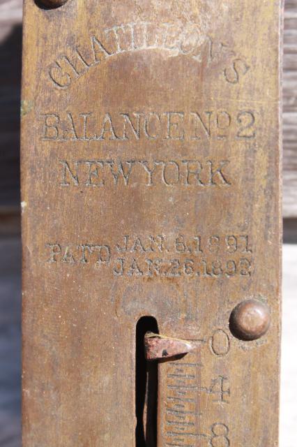 photo of antique Chatillon brass scales, 25 lb & 50 lb hanging scale 1800s patent dates #10