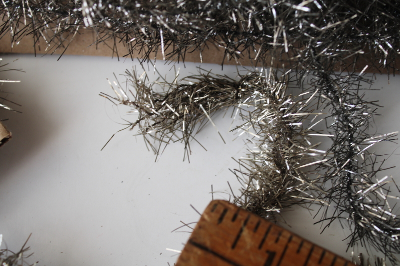 photo of antique Christmas tinsel garland with glass beads, early 1900s vintage feather tree decorations  #5