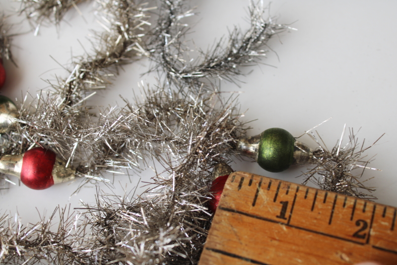 photo of antique Christmas tinsel garland with glass beads, early 1900s vintage feather tree decorations  #6