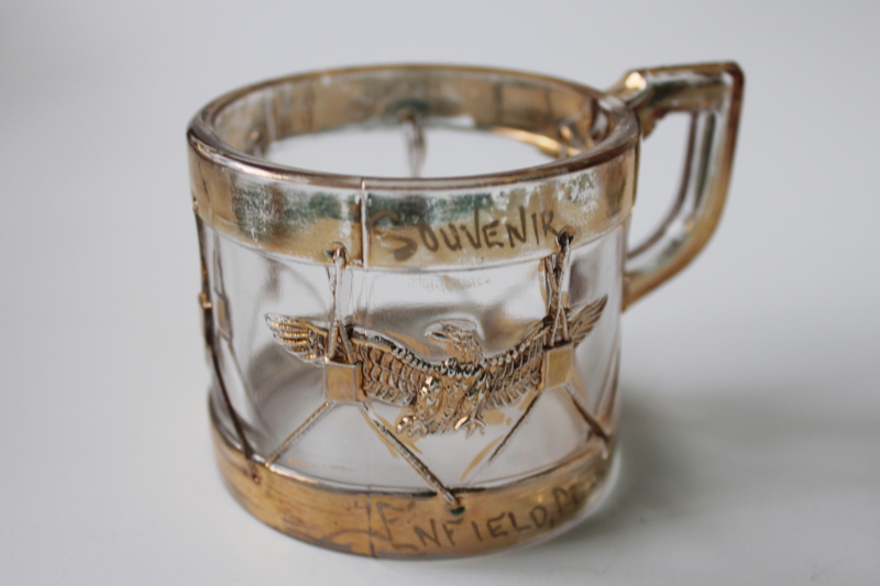 photo of antique Civil war era pressed glass souvenir cup, drum w/ eagle tiny mug w/ original paint #1