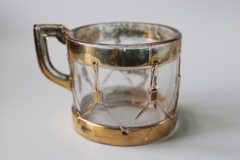 photo of antique Civil war era pressed glass souvenir cup, drum w/ eagle tiny mug w/ original paint #4