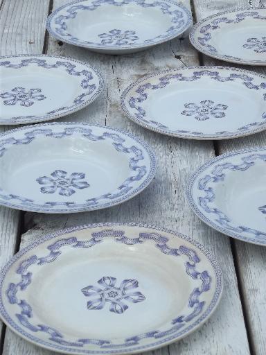 photo of antique  Clyde - Scotland blue transferware ribbon china plates & bowls #1