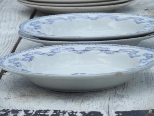 photo of antique  Clyde - Scotland blue transferware ribbon china plates & bowls #4