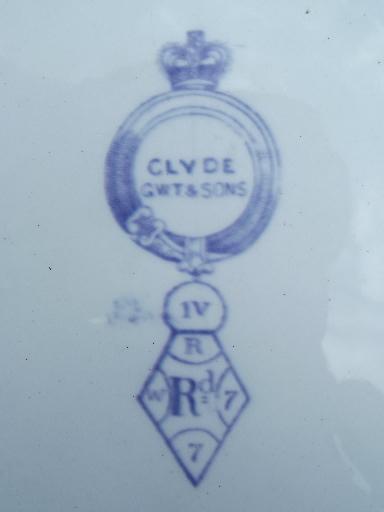 photo of antique  Clyde - Scotland blue transferware ribbon china plates & bowls #6