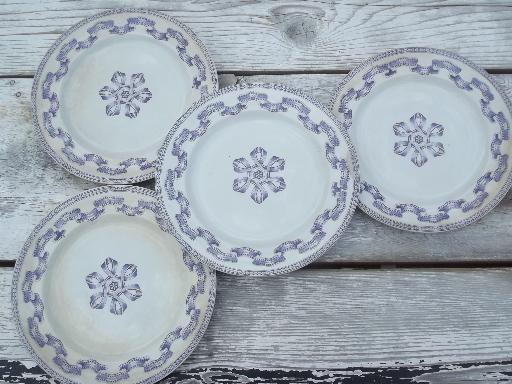 photo of antique  Clyde - Scotland blue transferware ribbon china plates & bowls #7