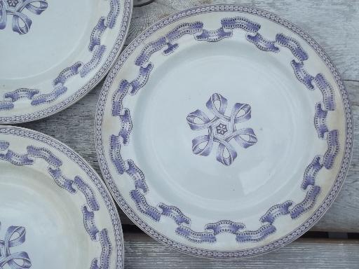 photo of antique  Clyde - Scotland blue transferware ribbon china plates & bowls #8
