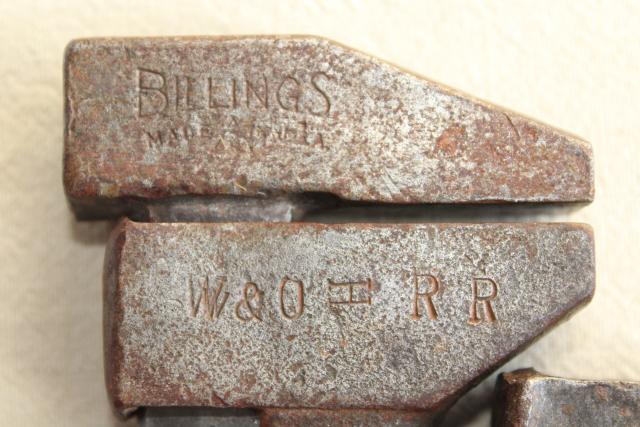 photo of antique Coes monkey wrenches, vintage Billings railroad wrench W&OI RR 1800s patent #6