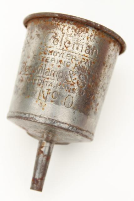 photo of antique Coleman lamp oil funnel filter, early 1900s vintage lantern tool #1