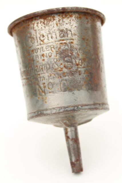 photo of antique Coleman lamp oil funnel filter, early 1900s vintage lantern tool #5