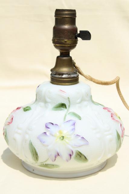 photo of antique Consolidated glass lamp base, early electric vintage milk glass table lamp #1