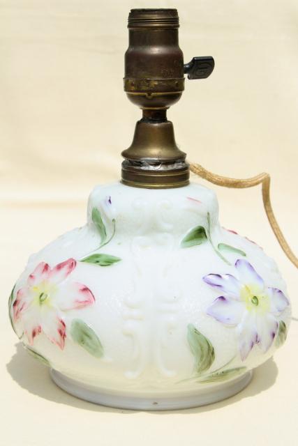 photo of antique Consolidated glass lamp base, early electric vintage milk glass table lamp #3