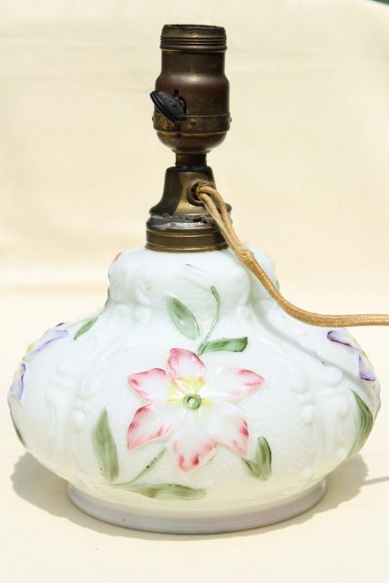 photo of antique Consolidated glass lamp base, early electric vintage milk glass table lamp #6