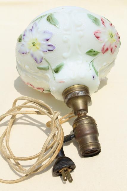 photo of antique Consolidated glass lamp base, early electric vintage milk glass table lamp #10