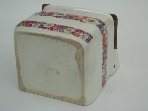 photo of antique Czech china salt box, shabby old porcelain wall box w/ wood lid #10