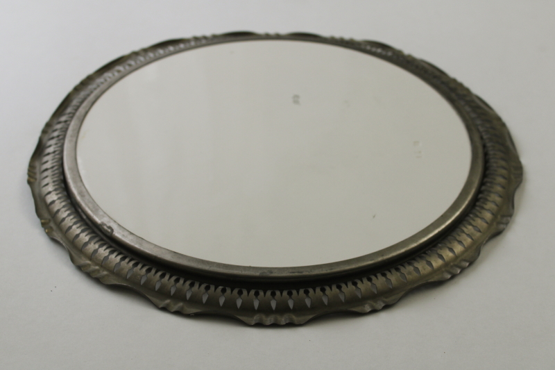 photo of antique Dutch or German ceramic plate serving tray w/ pewter rim, turn of the century vintage  #9