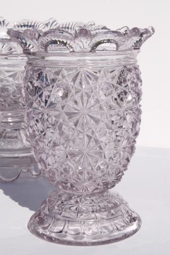 photo of antique EAPG Belmont daisy and button open lace edge glass compote & flower vase #3