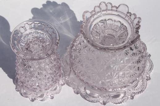 photo of antique EAPG Belmont daisy and button open lace edge glass compote & flower vase #9