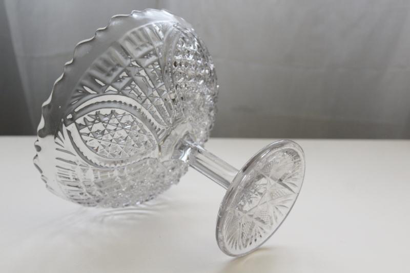 photo of antique EAPG Higbee Perkins pattern pressed glass pedestal bowl, early 1900s vintage #4