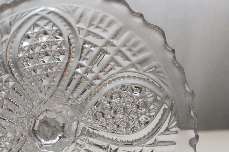 photo of antique EAPG Higbee Perkins pattern pressed glass pedestal bowl, early 1900s vintage #6