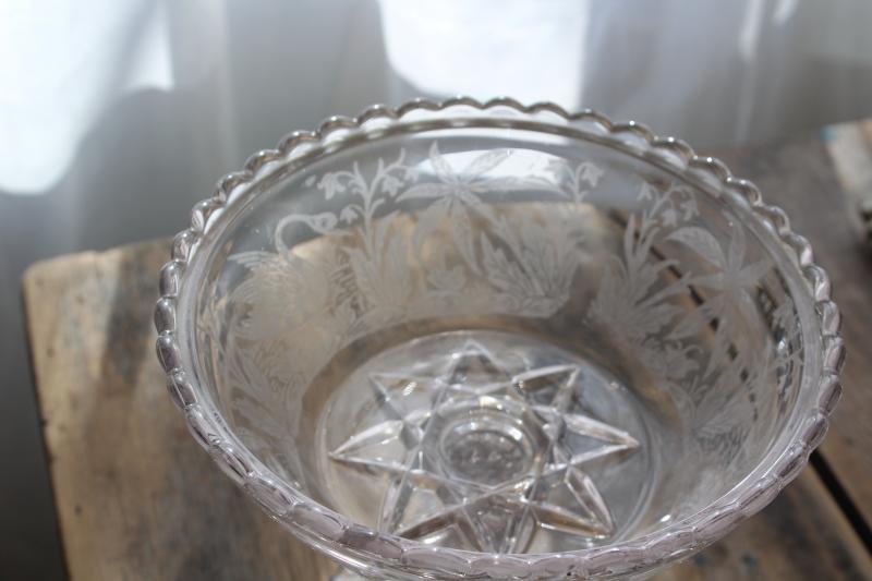 photo of antique EAPG compote, feeding swan etched or crystal print pattern pressed glass #5