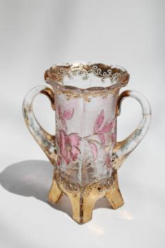 catalog photo of antique EAPG floradora pattern glass spooner or vase, red stain flowers & gold