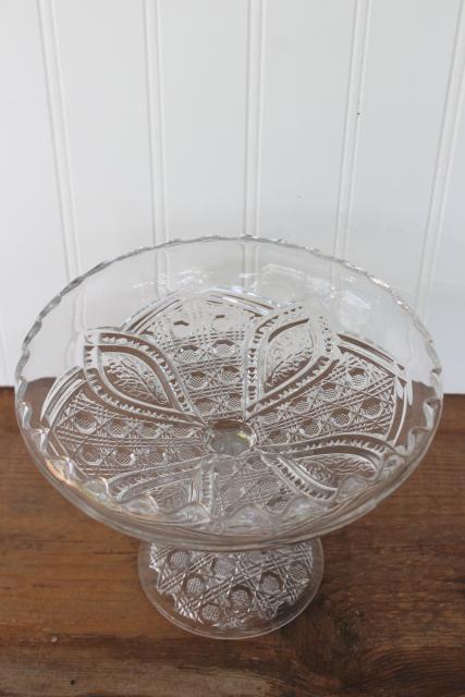 photo of antique EAPG floral oval pattern pressed glass compote, daisy or cane & sprig #1