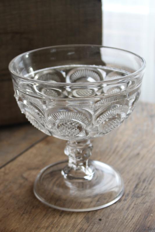 photo of antique EAPG glass compote bowl, diamond point disk and crescent or eyewinker #1