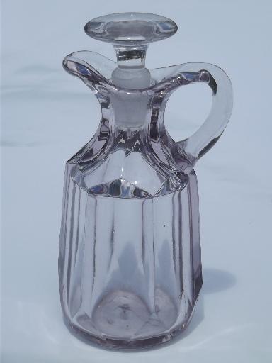 photo of antique EAPG glass cruet bottle pitcher w/ stopper, colonial pattern #1