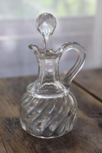 photo of antique EAPG glass cruet bottle, pitcher with pontil mark 1800s vintage Fostoria #1