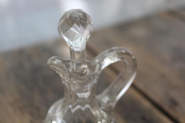 photo of antique EAPG glass cruet bottle, pitcher with pontil mark 1800s vintage Fostoria #2