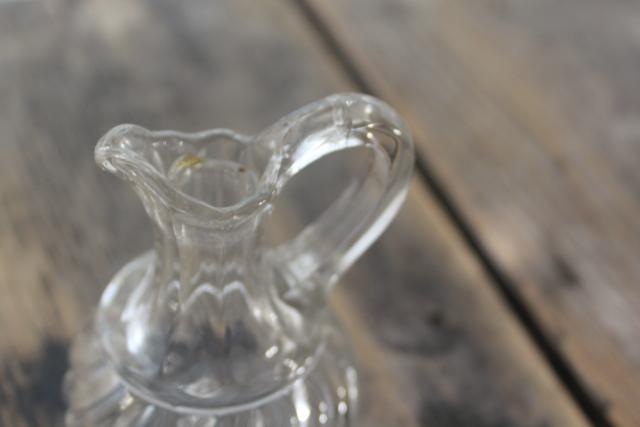 photo of antique EAPG glass cruet bottle, pitcher with pontil mark 1800s vintage Fostoria #3