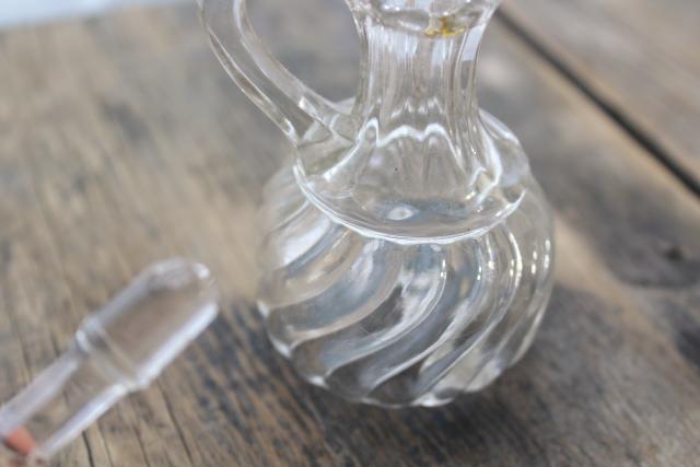 photo of antique EAPG glass cruet bottle, pitcher with pontil mark 1800s vintage Fostoria #5