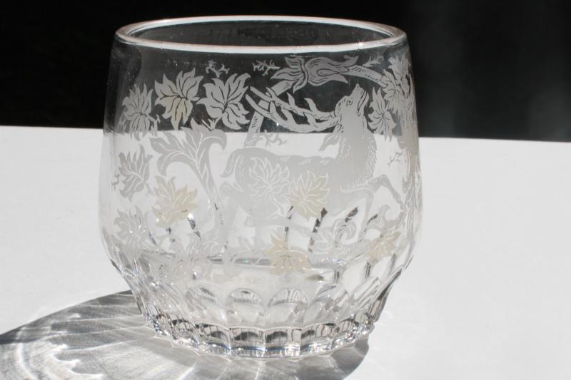 photo of antique EAPG glass jar without lid, etched stag deer pattern glass late 1800s vintage #1