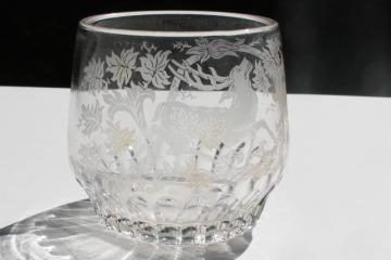 catalog photo of antique EAPG glass jar without lid, etched stag deer pattern glass late 1800s vintage