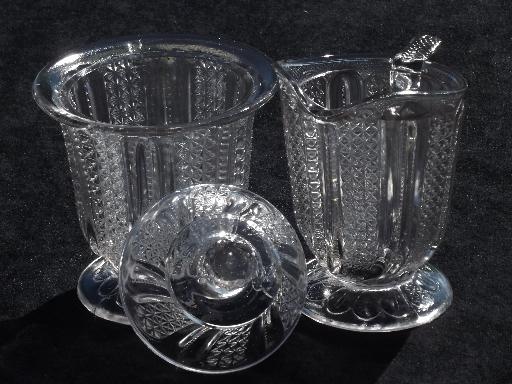 photo of antique EAPG glass table set, cream & sugar, cruet, condiment bowls #4