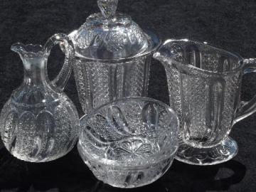 catalog photo of antique EAPG glass table set, cream & sugar, cruet, condiment bowls