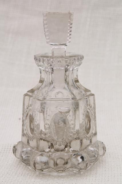 photo of antique EAPG jewel pattern pressed glass cologne vanity bottle w/ glass stopper #1