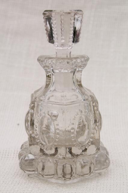 photo of antique EAPG jewel pattern pressed glass cologne vanity bottle w/ glass stopper #2