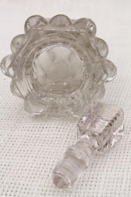 photo of antique EAPG jewel pattern pressed glass cologne vanity bottle w/ glass stopper #6