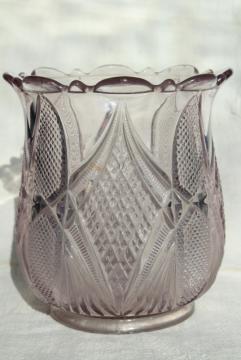 catalog photo of antique EAPG pattern glass spooner vase or biscuit jar, sun purple lavender glass