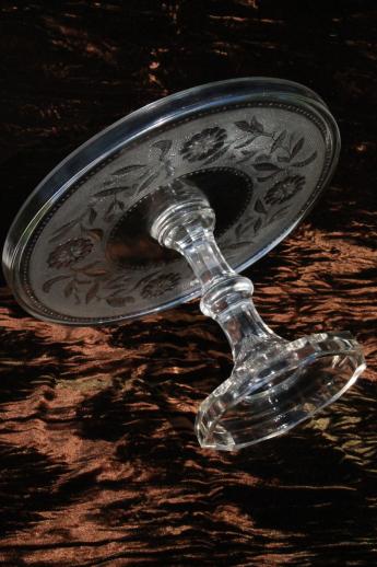 photo of antique EAPG pressed glass cake stand, stippled dahlia pattern sandwich glass plate #4