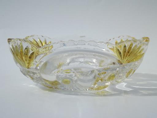 photo of antique EAPG pressed pattern glass fruit bowls, canary yellow stain #3