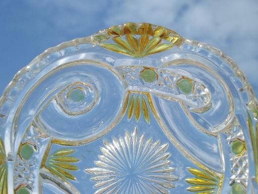 photo of antique EAPG pressed pattern glass fruit bowls, canary yellow stain #5