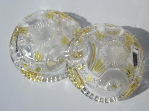 photo of antique EAPG pressed pattern glass fruit bowls, canary yellow stain #6