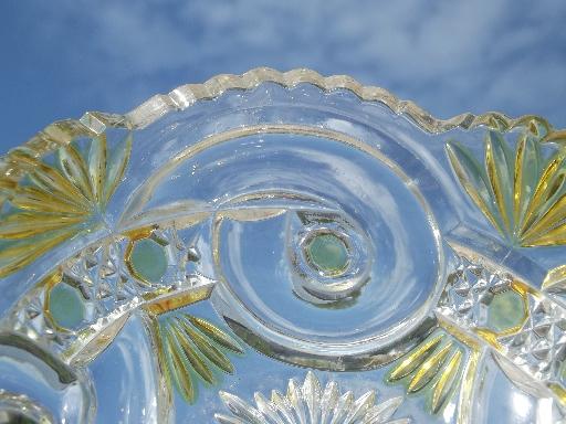 photo of antique EAPG pressed pattern glass fruit bowls, canary yellow stain #8